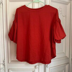 NWOT unbranded bright red blouse w/ puff sleeves, women's size small